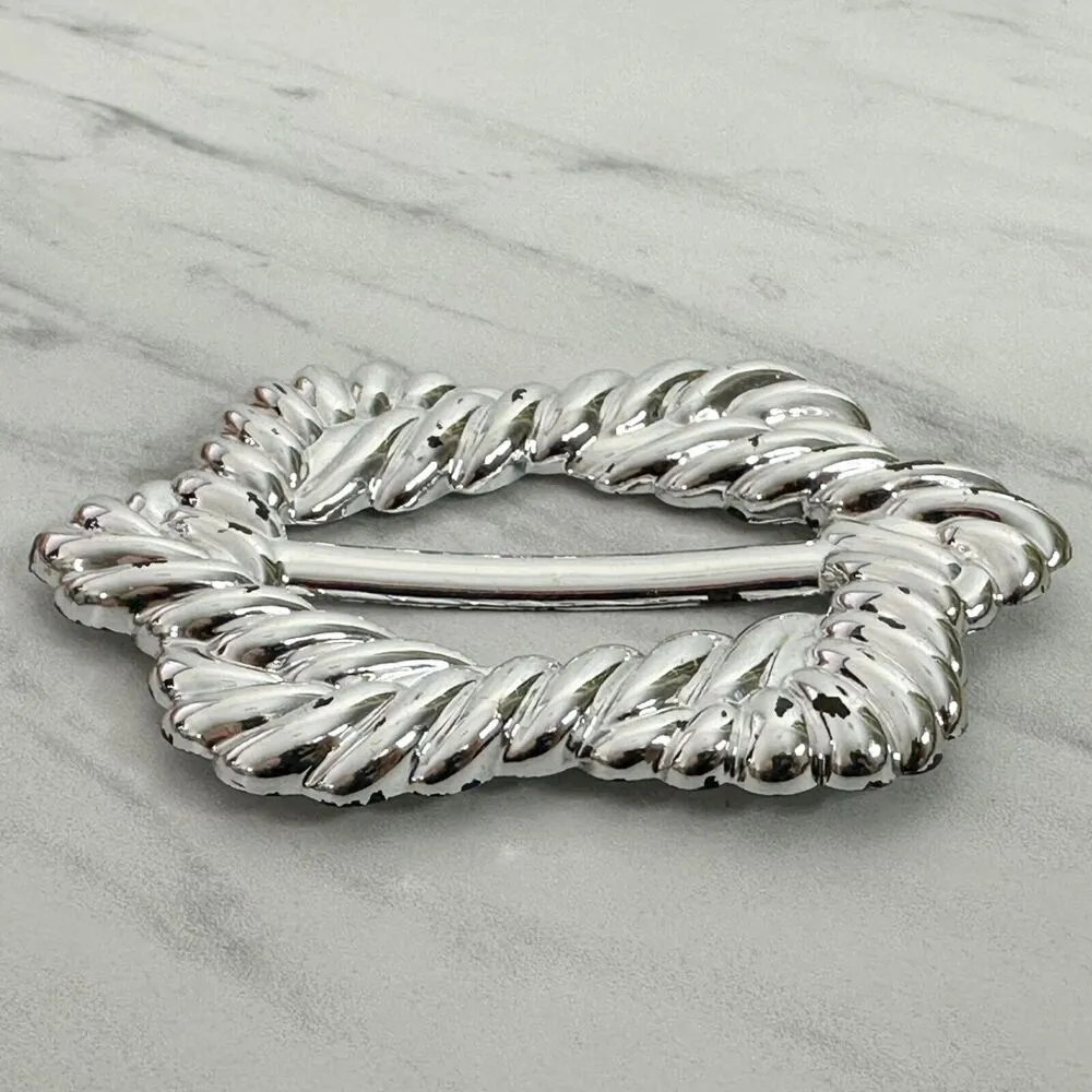 Vintage Metallic Silver Scarf Slide Shirt Tie Bar Belt Buckle - Image 5