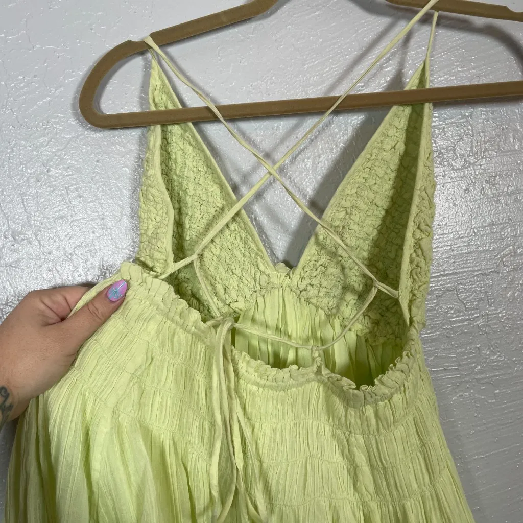 Free People Women S Lime Green Forever Favorite Mini Dress Tie Back Lined Plunge - Image 7