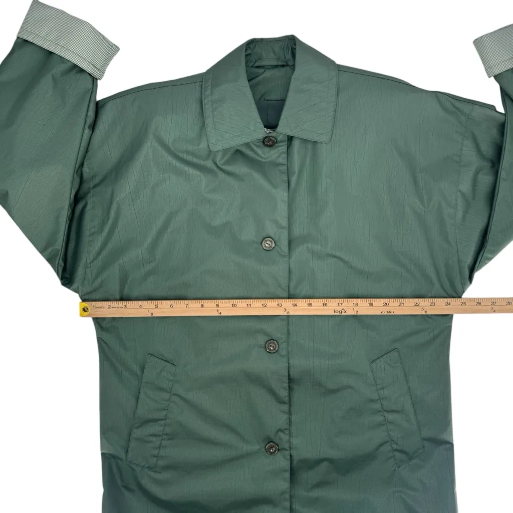 Vintage Fleet Street Green White Plaid Trench Coat Built In Shoulder Pads Size 8 - Image 11