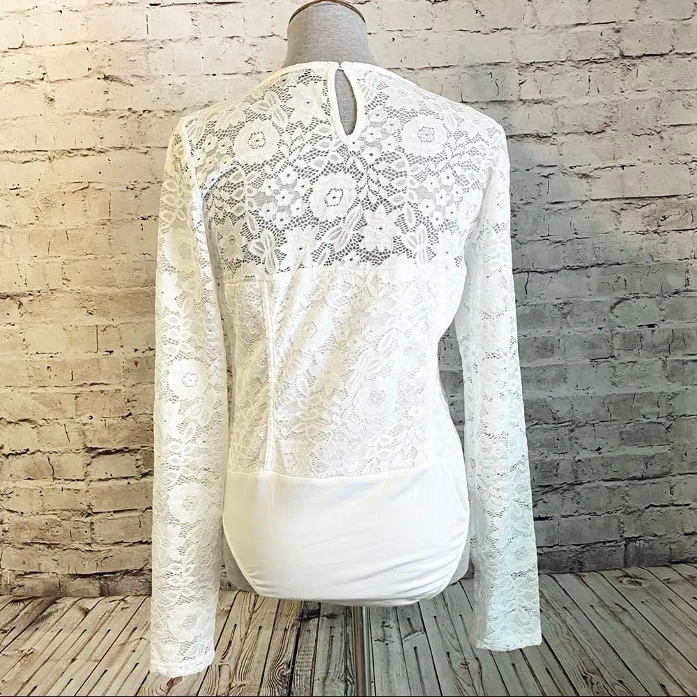 White Birch Lace Bodysuit Sweetheart Neckline Long Sleeve XL - Image 7