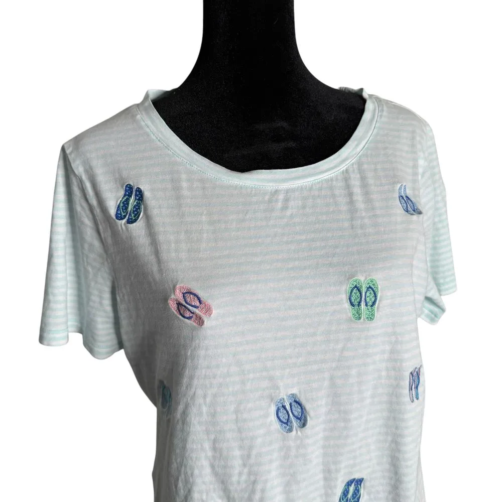 Talbots Embroidered‎ Sandals Striped Top Striped Nautical Beach Tee Women Size M - Image 4