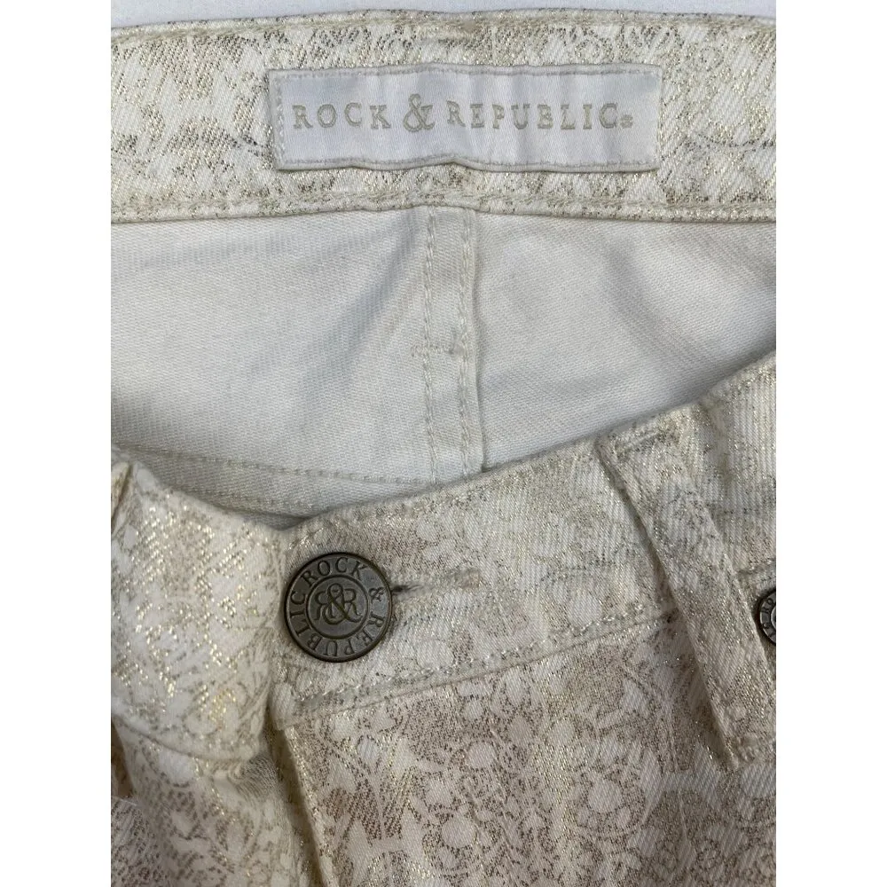 Rock & Republic Women White & Gold Jeans Straight Size 10 (34x26) SKU 4602 - Image 6
