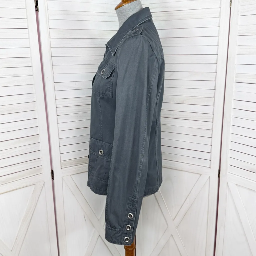Billabong Button Up Utility Jacket Cotton Twill Grey Medium - Image 2