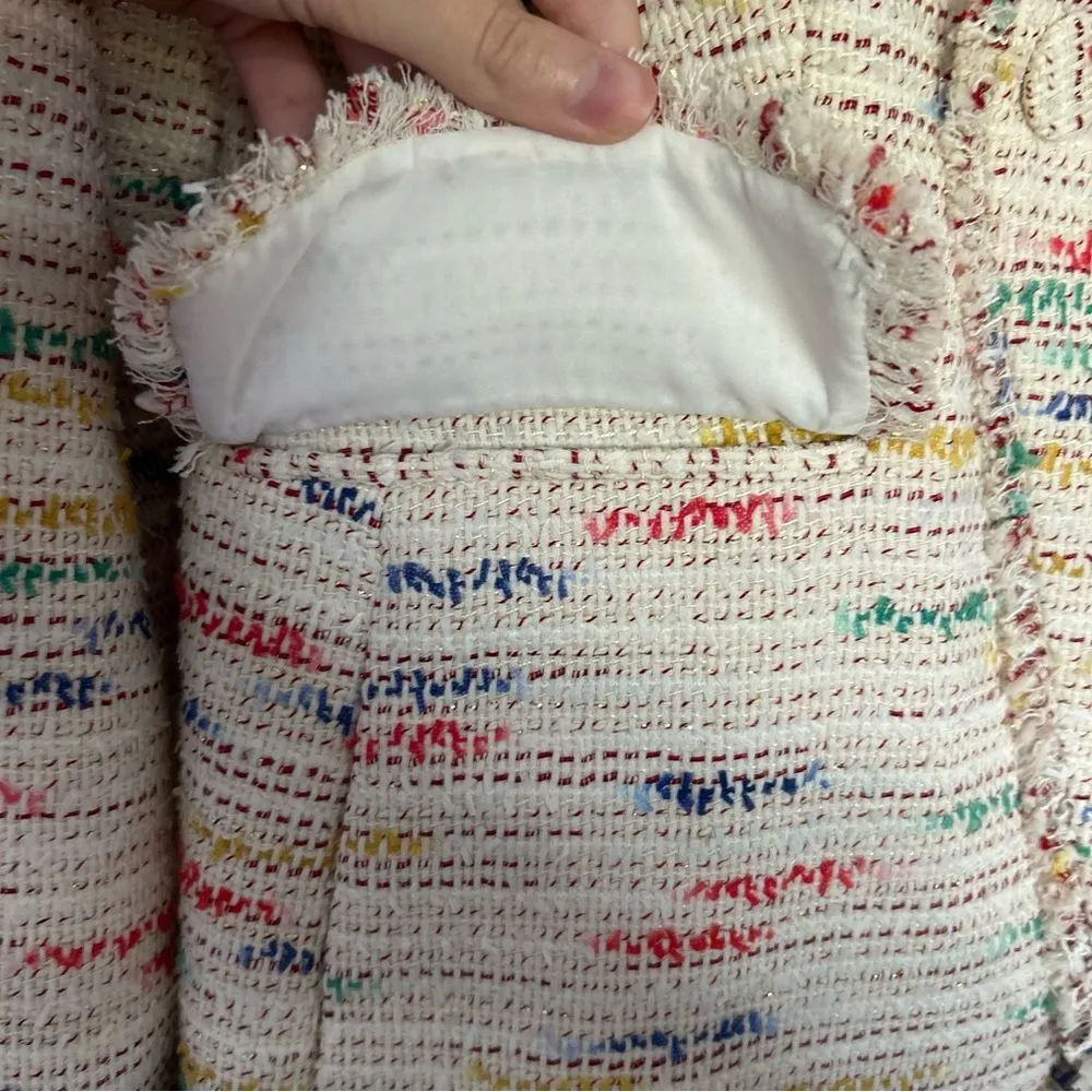 Pearl by Lela Rose Rainbow Multicolor Tweed Double Breasted Blazer Jacket 10 - Image 6