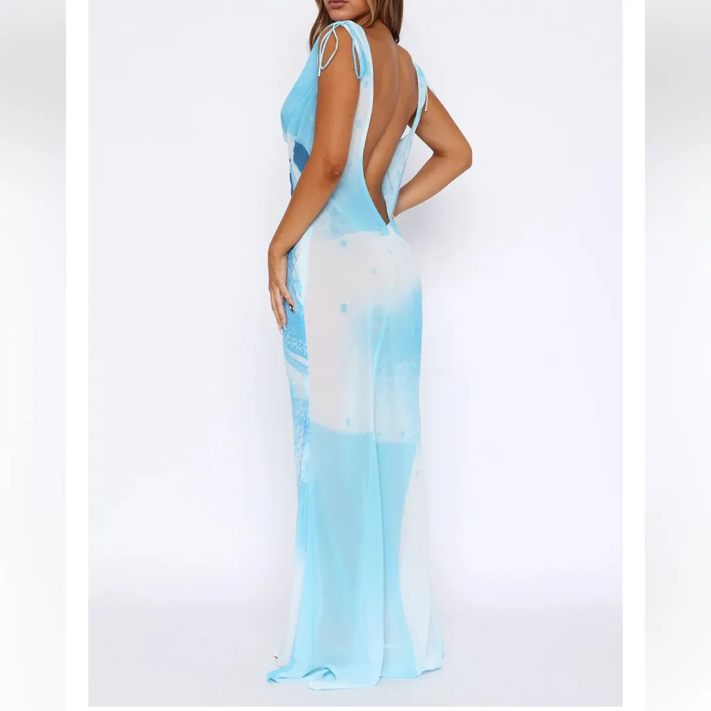 NWT White Fox Amore Backless Maxi Dress Aqua Blossom Vacation Cruise Medium - Image 4