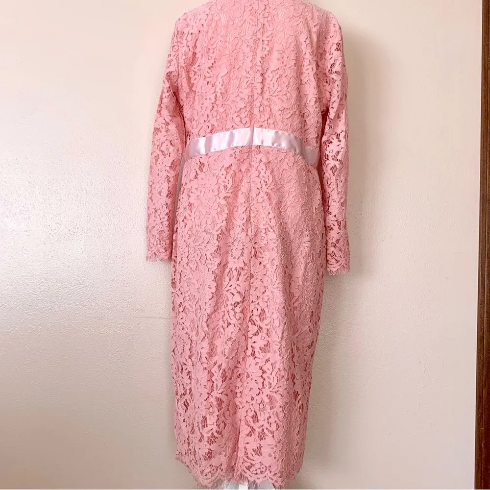 Bee Petite Pink Pastel Floral Lace Long Sleeve Mid Dress. Size undefined - Image 5