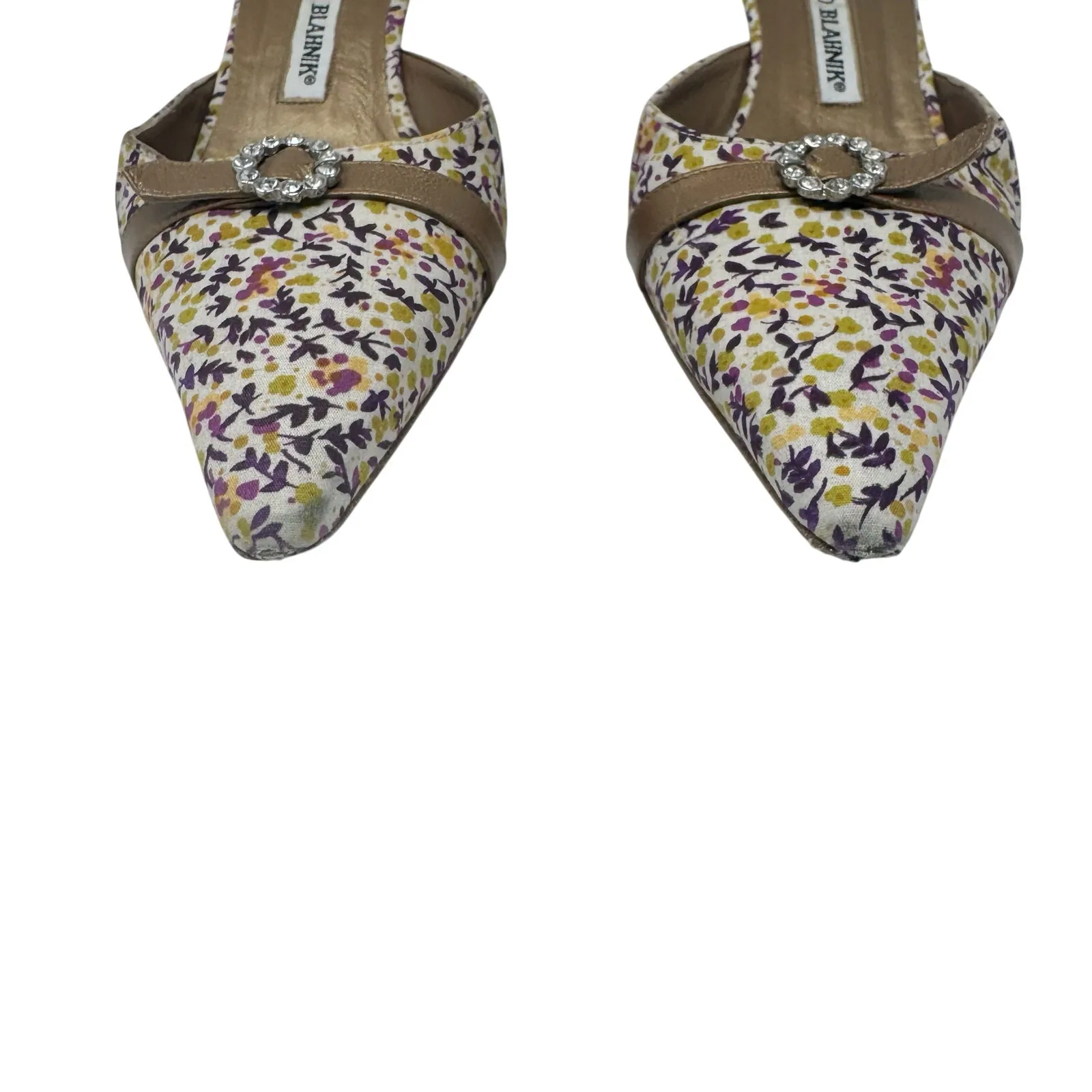 Manolo Blahnik Floral Print D’Orsay Heels Crystal Buckle Pumps EU 37.5 - Image 3