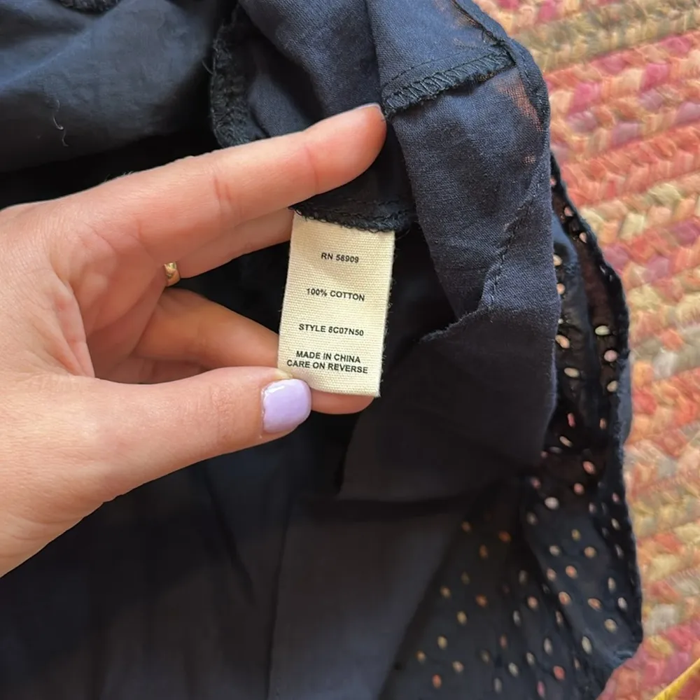 CHELSEA + VIOLET NAVY EYELET V NECK BOHO COUNTRY DRESS LAYER RUFFLE - Image 8