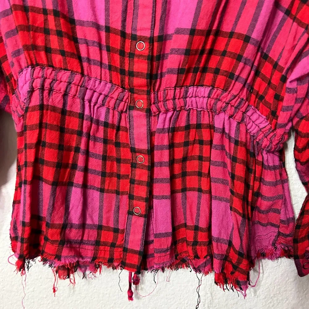 Free People Women's Red Pacific Dawn Plaid Shirt By We The Free Size Small - Image 8