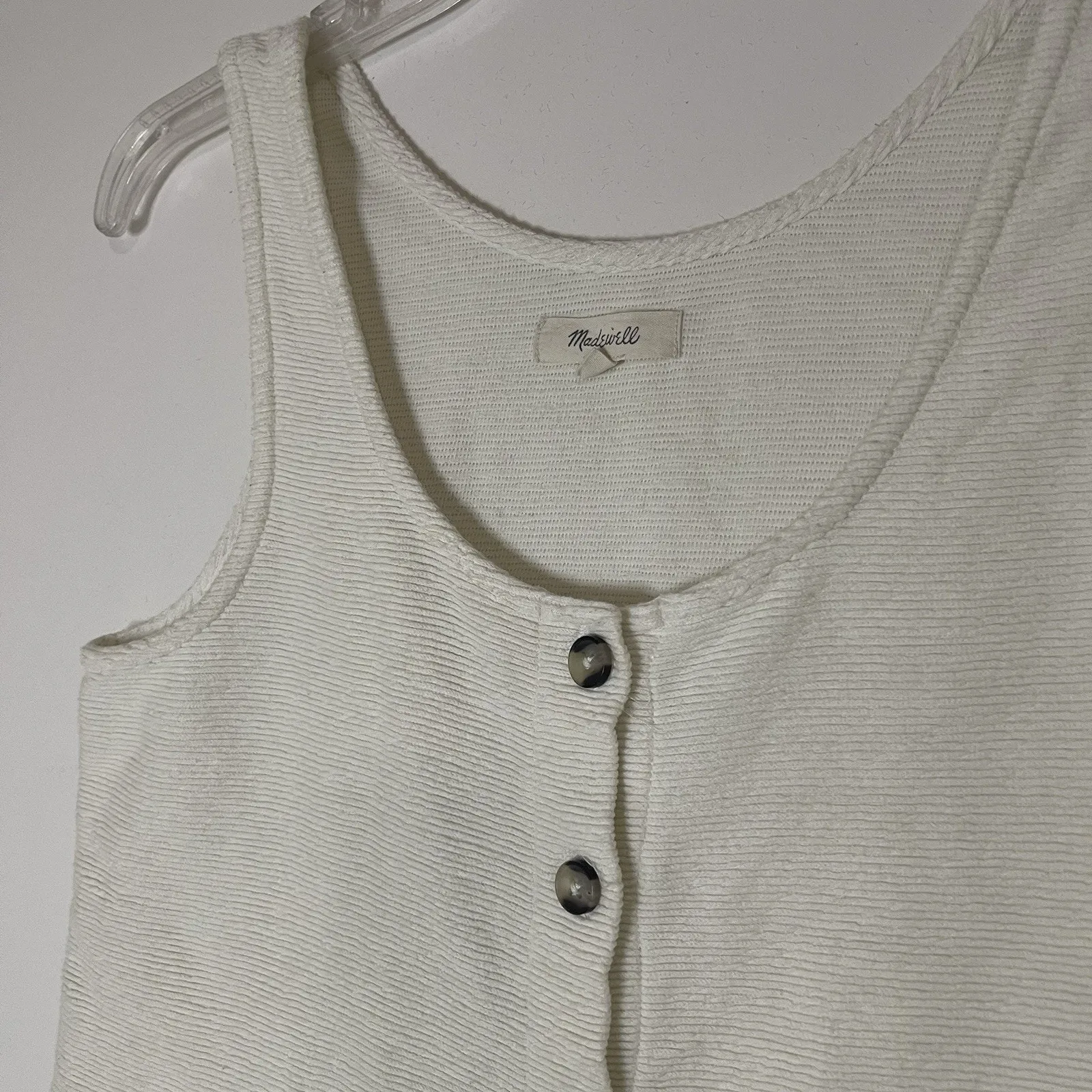 MADEWELL Ottoman Jacquard Button-Front Ivory White Tank Small - Image 3