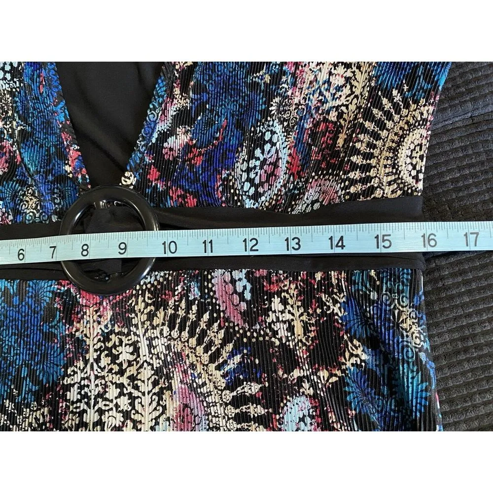 Bohemian Paisley/Medallion Print Crinkle Material Faux belt Blouse size Measure - Image 6