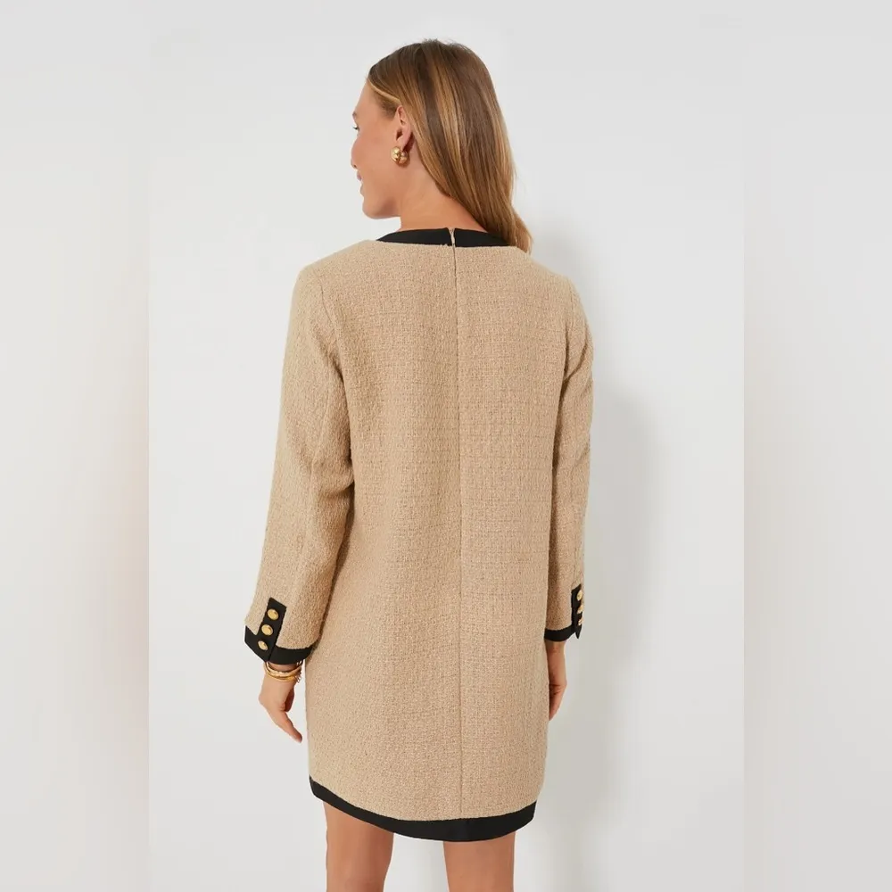 Pomander Place Tuckernuck Coco Tweed Bow Long Sleeve Mini Dress Tan Black XL - Image 2