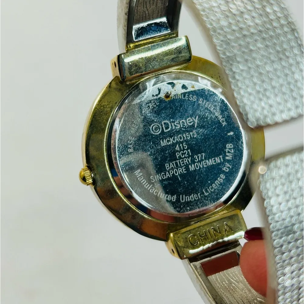 Disney Mickey Mouse Silver & Gold Tone Cuff Bangle Wristwatch NEEDS BATTERY - Image 7