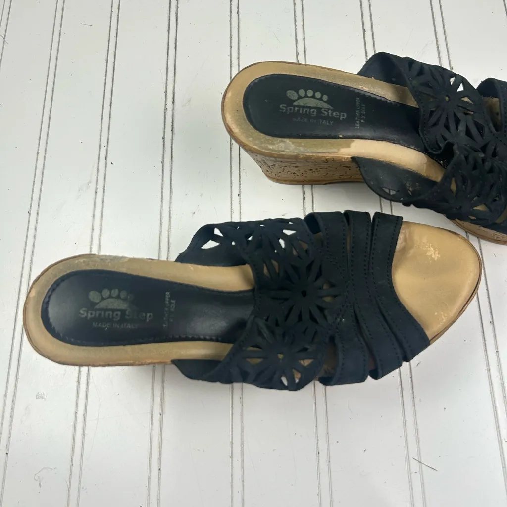 Spring Step Dora Black Leather Cork Wedge Platform Sandals Women’s Size EU 39 8 - Image 6