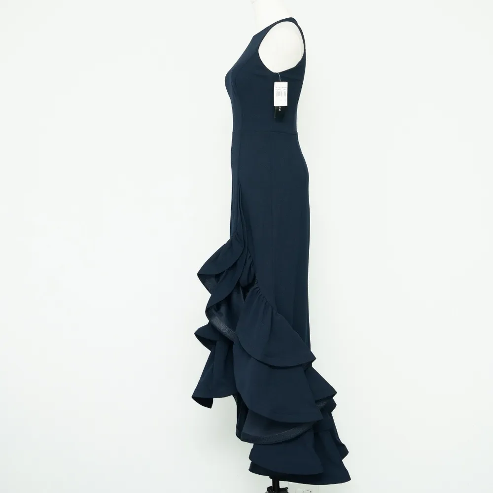 Betsy & Adam Arielle Scuba Crepe Ruffle Slit Gown Navy Size 2 - Image 6