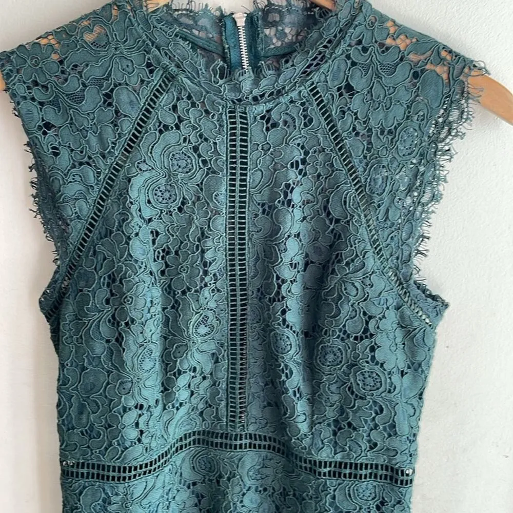 Bardot Lace Panel Sheath Dress Forest Green - Image 7