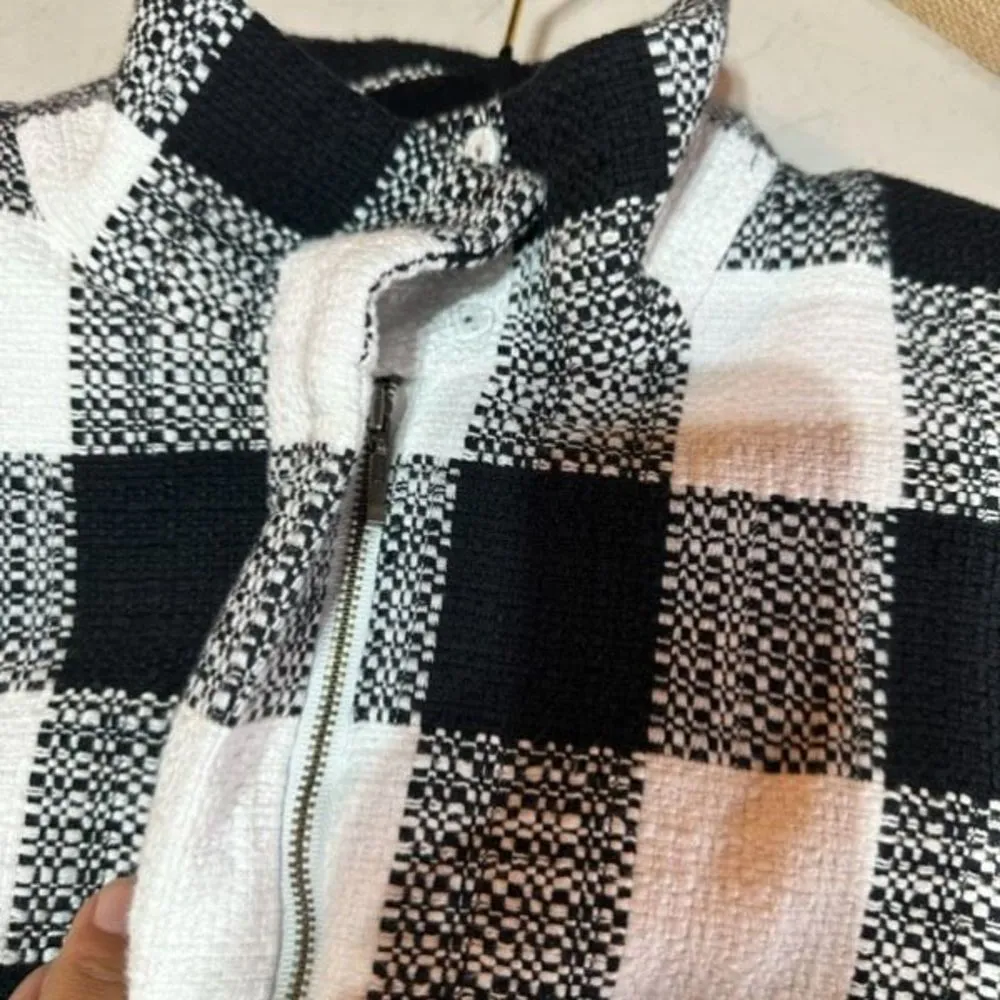 Talbots  Women's Buffalo Check Textured Lined Full Zip Jacket Black White Size 4‎ - Image 8