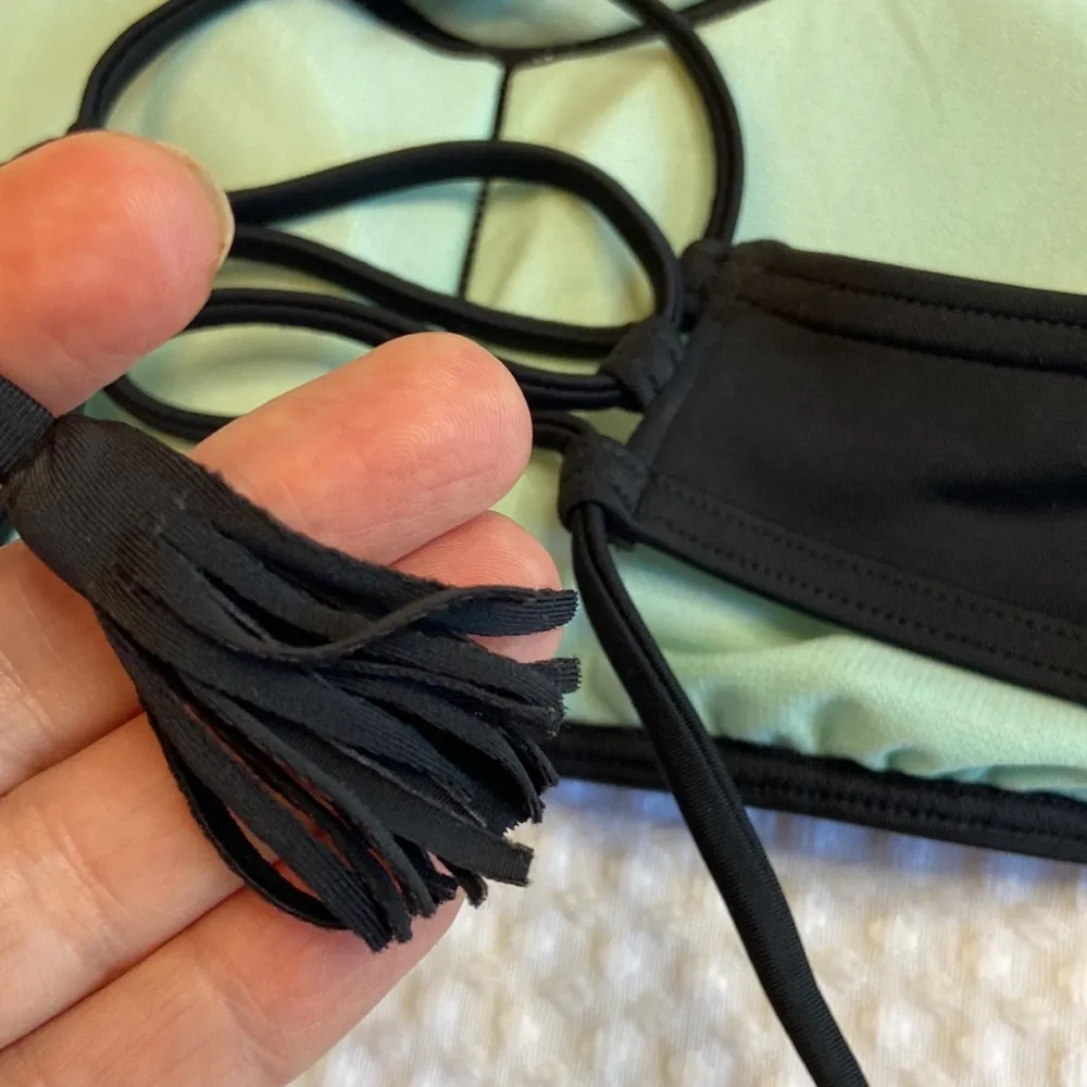 NEW!  AZRA TOP Black High Neck Halter Bikini Top XS Racerback Tassel Ties - Image 10