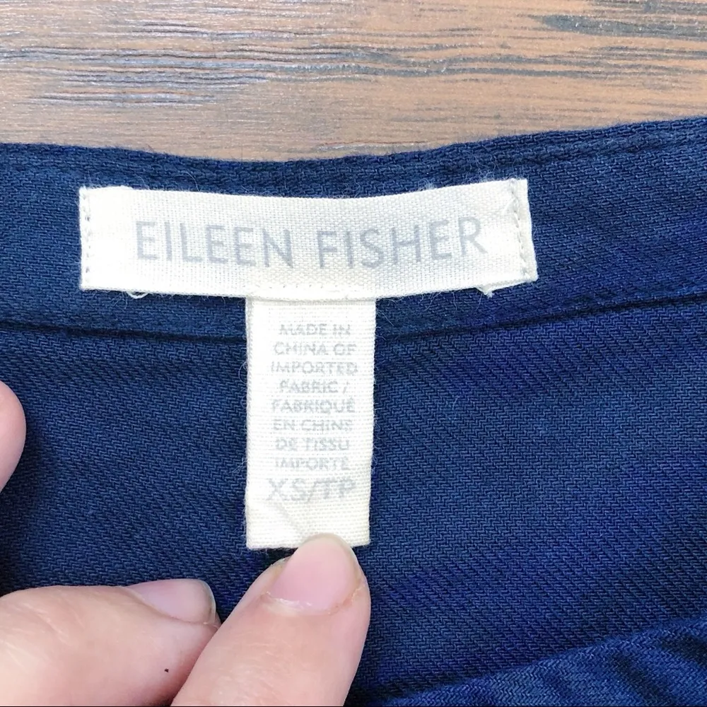 Eileen Fisher • Mandarin Collar Shirt tunic Indigo organic twill button down - Image 6