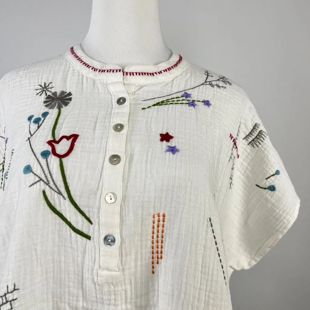 NWOT Johnny Was Cotton Embroidered Short Sleeve Blouse Boho Chic White Size S - Image 3