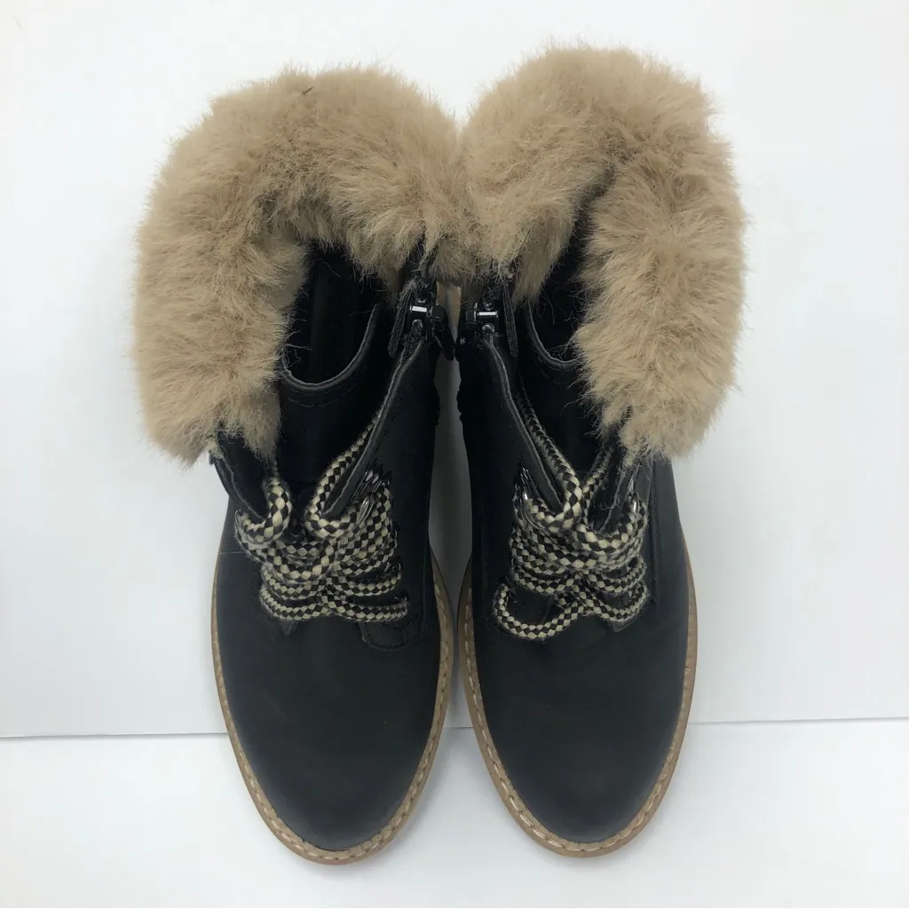 C Steve Madden Alaska Faux Fur Black Leather Combat Women Boots Size 6.5 - Image 8