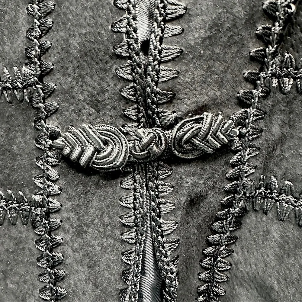 Vintage Y2K Genuine Suede Patchwork Leather Jacket Appliqué Toggle Buttons Black Size L - Image 8