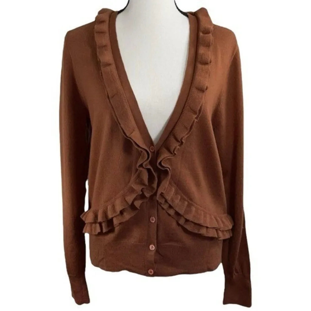 J. Crew 100% Merino Wool Ruffle Trim Cardigan Sweater Cozy Holiday Cabincore S - Image 3