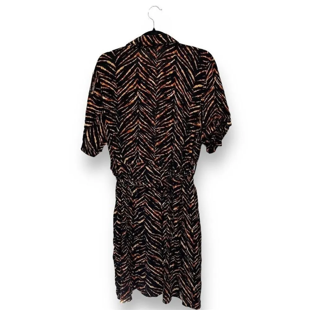 NWT New‎ Look Women's 2X Brown Animal Print Button-Up Knee Dress Short Sleeve - Image 3