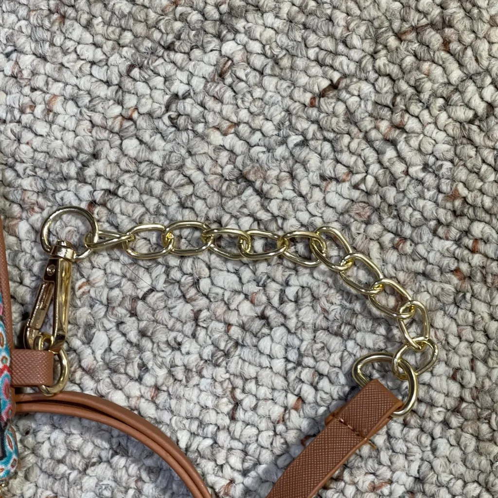 Chico's Crossbody Bag Purse Vinyl Scarf Print 10" X 7.5" Red Brown - Image 5