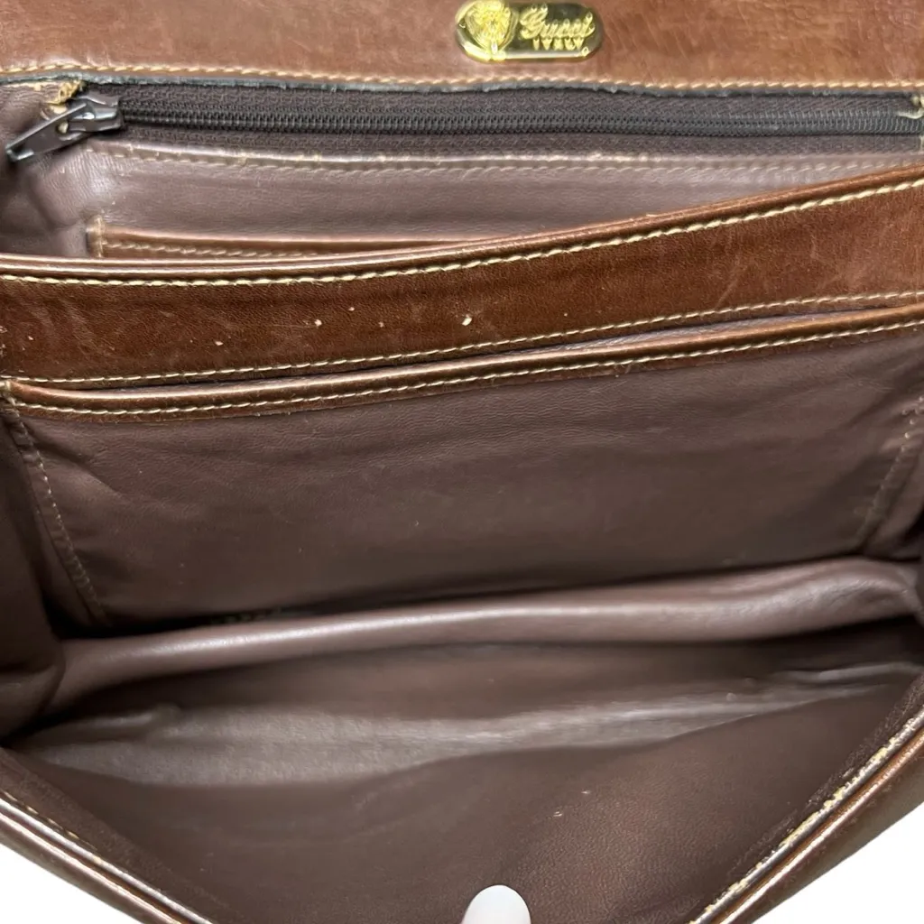 Gucci Horse-Bit Brown Smooth Calfskin Leather Vintage Shoulder Bag - Image 9