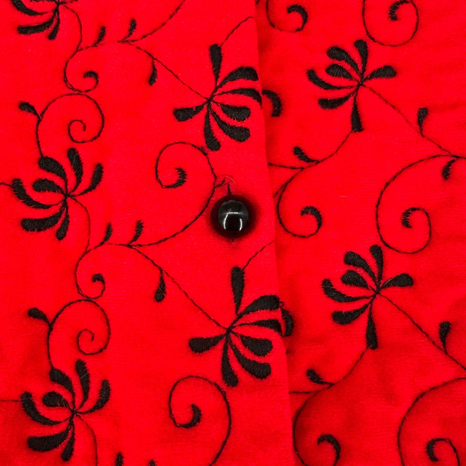 Vintage 1980s Red Velour Nightgown Large Gothic Romantic Floral Embroidered - Image 9