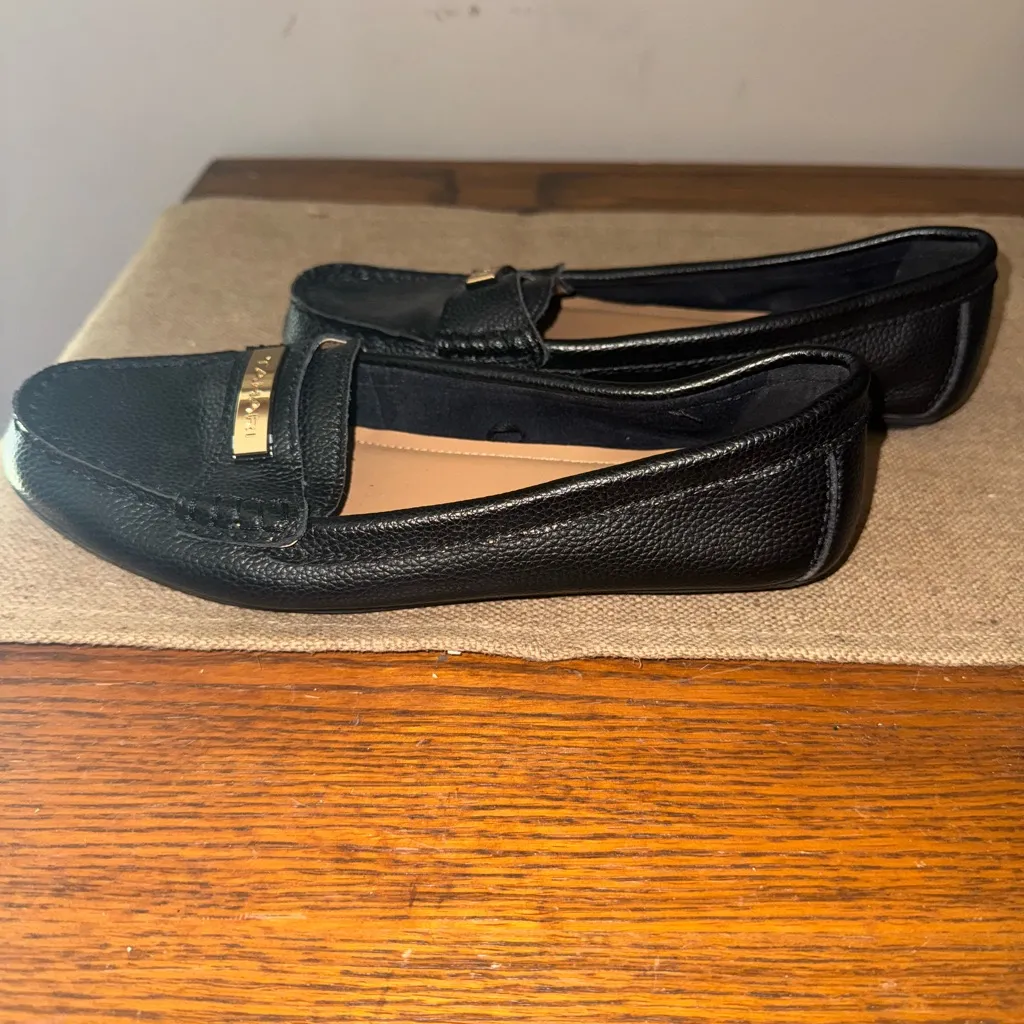 Tahari Textured Black Leather Loafers with Gold Accents - Image 4