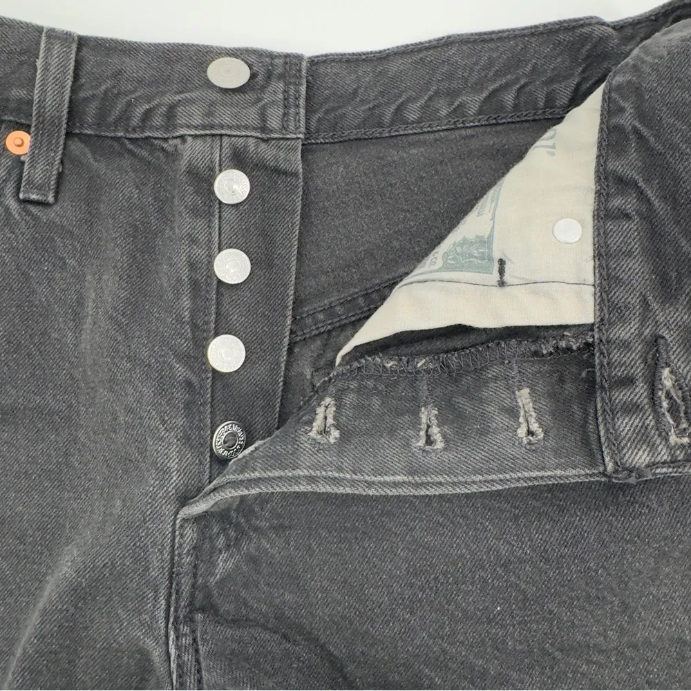 Levi’s 501 Women’s Denim Shorts High Rise Distressed Raw Hem Button Fly Black 27 - Image 8