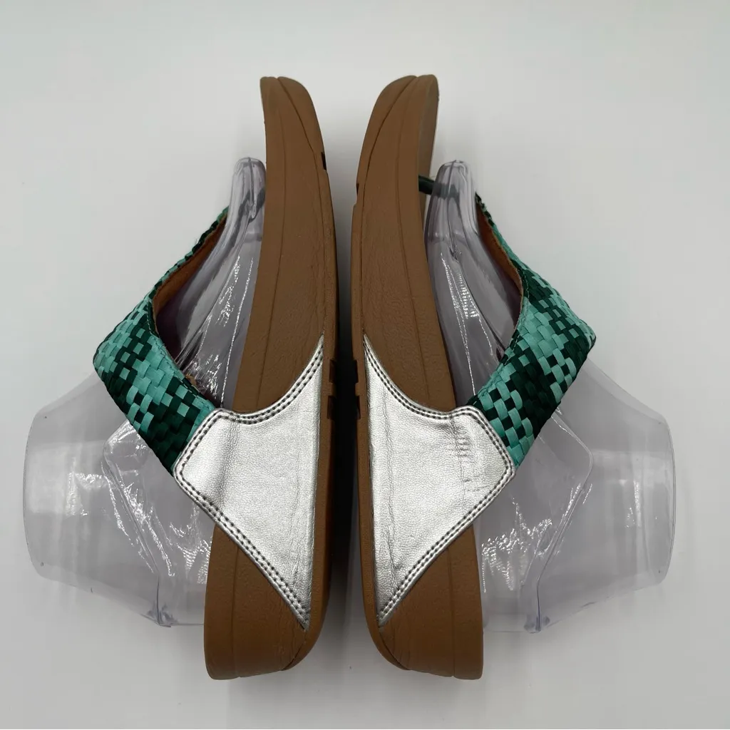 Fitflop Lulu Silky Weave Green Wedge Thong Sandals Women’s size 10 Comfort - Image 8