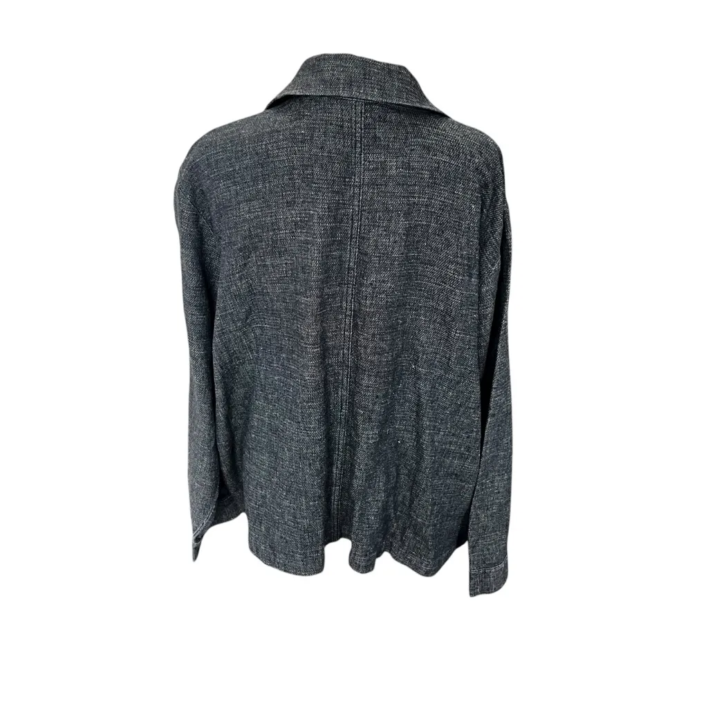 Eileen Fisher Tweedy Hemp Cotton Classic Collar Jacket Blue XL - Image 6