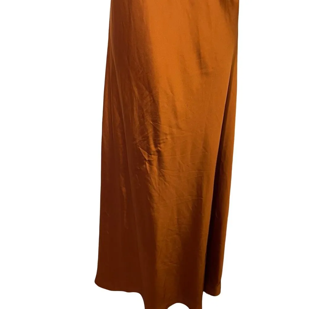 Obando One Shoulder Maxi Gown Dress in Burnt Orange crepe sz 8 - Image 6
