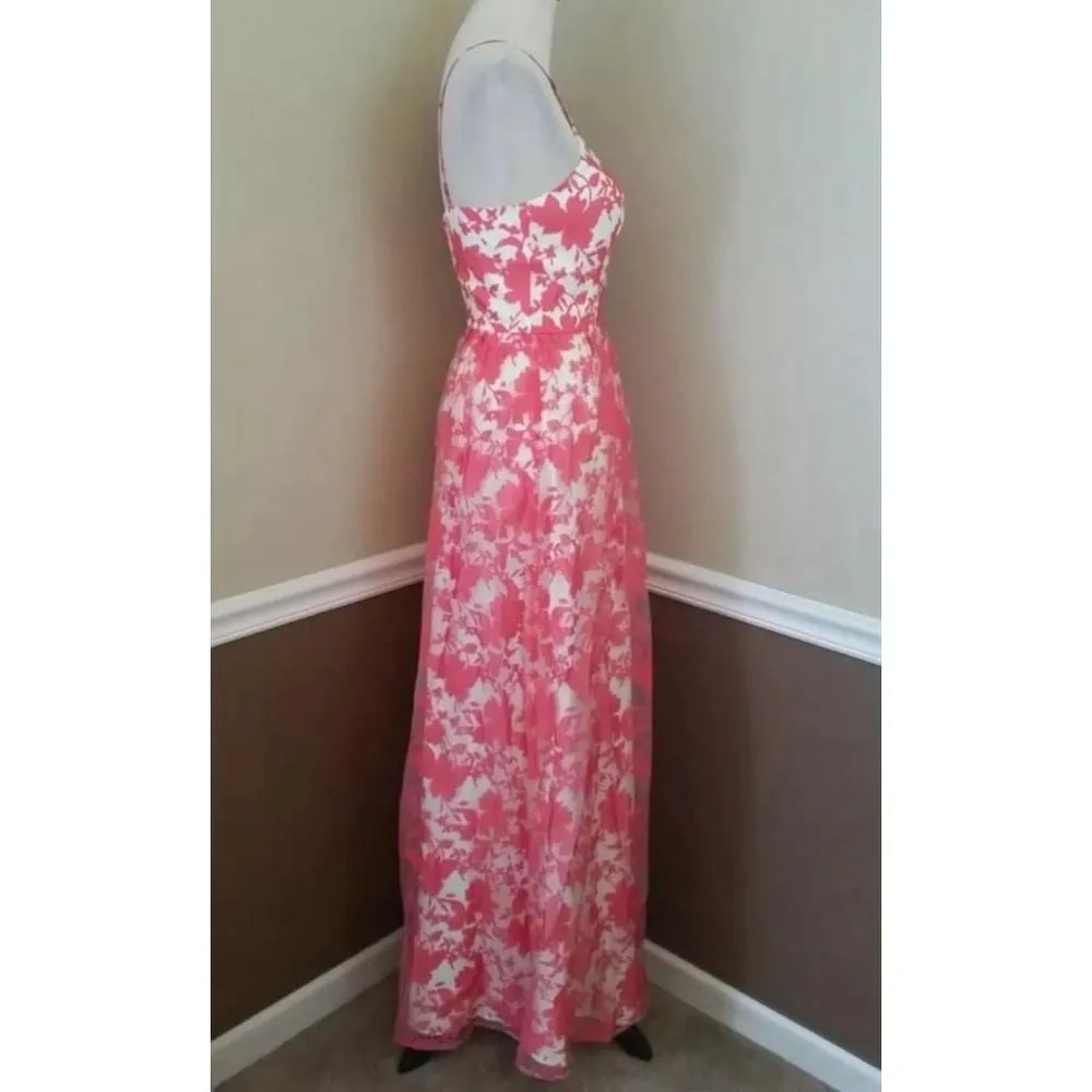 Coral Poppy Red Floral & Ivory Halter Maxi Dress by Chi Chi Formal Gala - Image 4