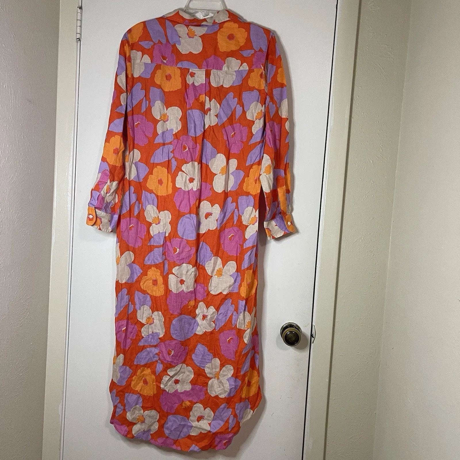 Frank & Eileen RORY MAXI SHIRTDRESS IN ORANGE AND PINK FLORAL Linen Small - Image 6