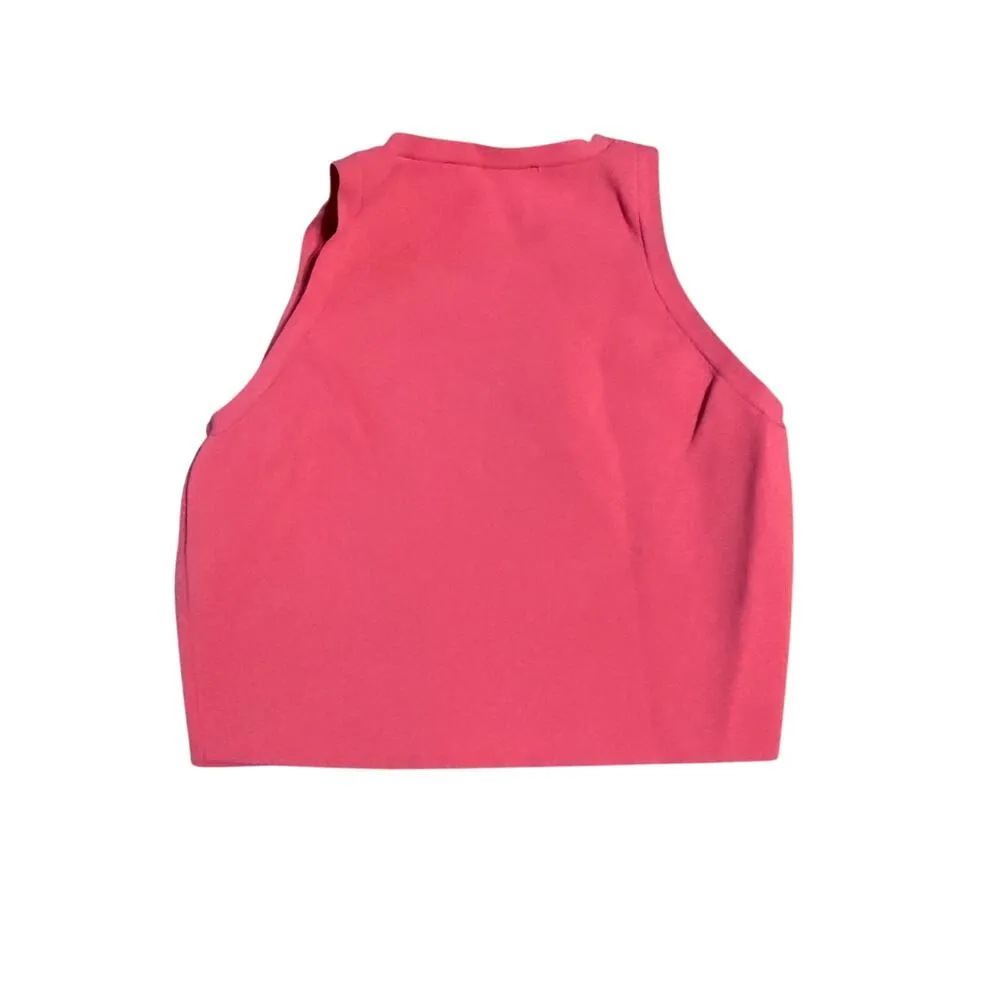 Zara Size Medium Women Pink Cropped Tank Top Crew‎ Neck Stretch Form Fit - Image 3