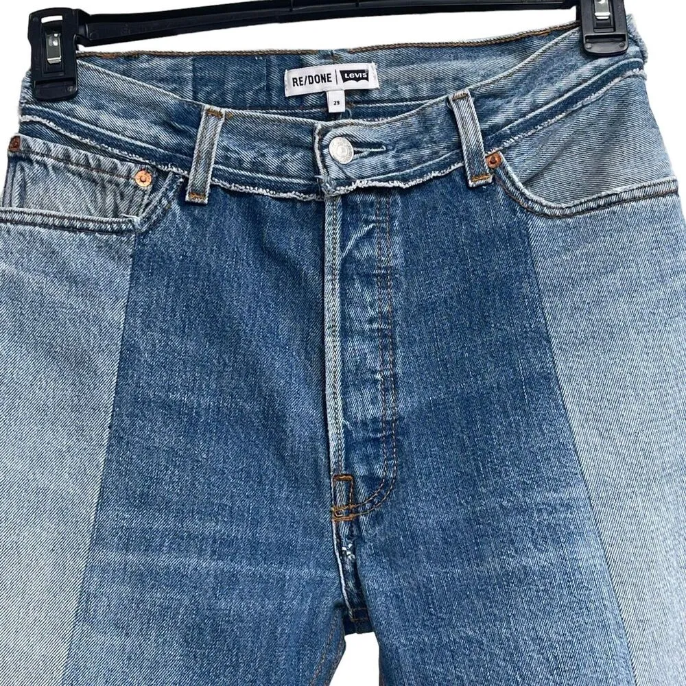 RE/DONE by Levi's SZ 29 70's Patch Jeans Distressed High-Rise Button-Fly Frayed - Image 2