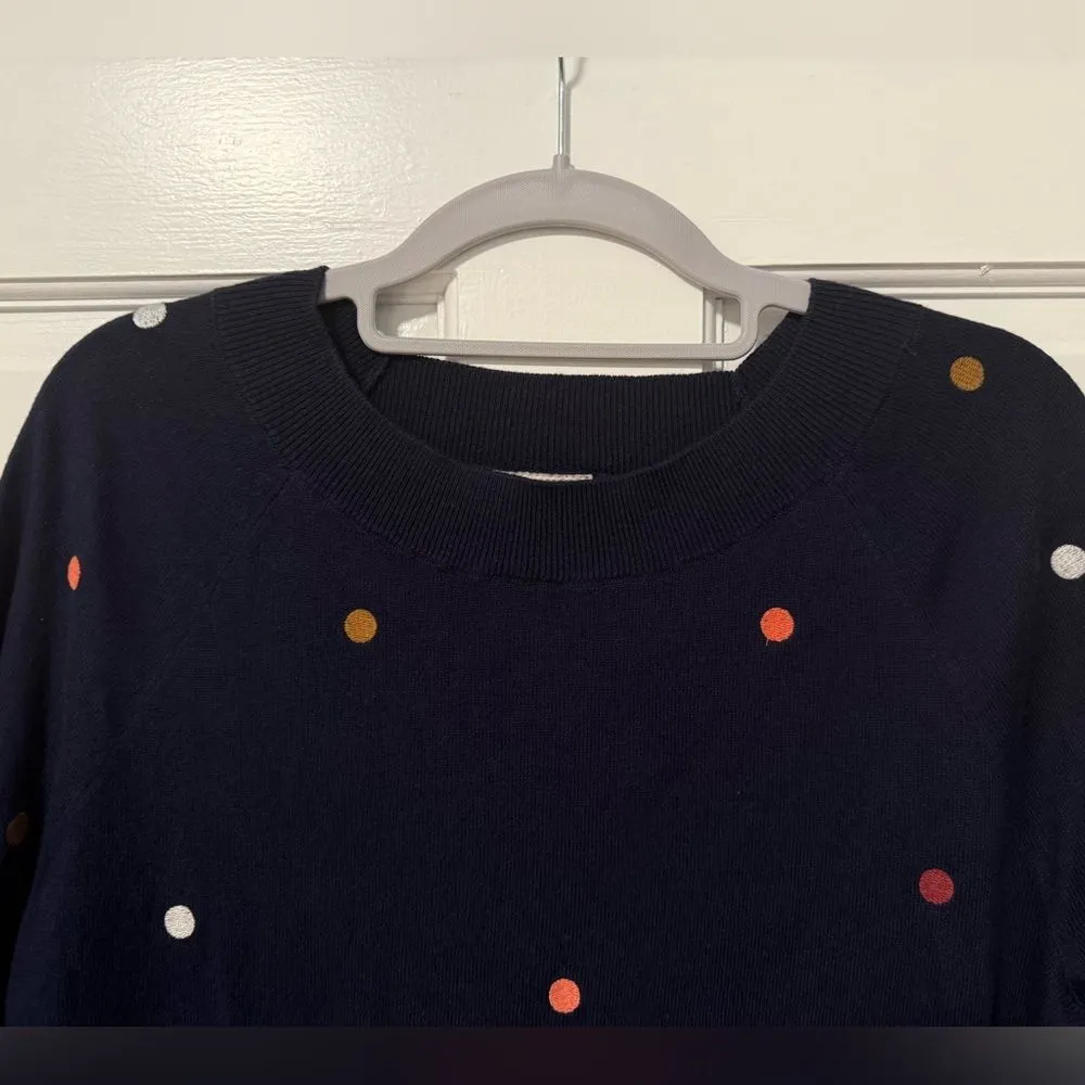 Loft  Outlet Long Sleeve Crew Neck Navy Polka‎ Dot Sweater Medium - Image 4