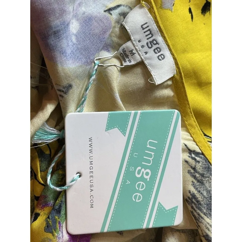 Umgee Yellow Floral Tasseled Tie Waist M 3/4 Sleeve Romper NWT - Image 7