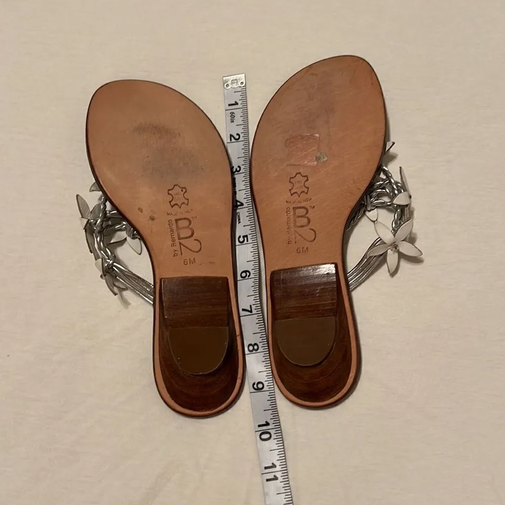 Beautiful Silver & white flowered leather sandals B2 by Bernardo worn 2x EUC Size 6 - Image 7
