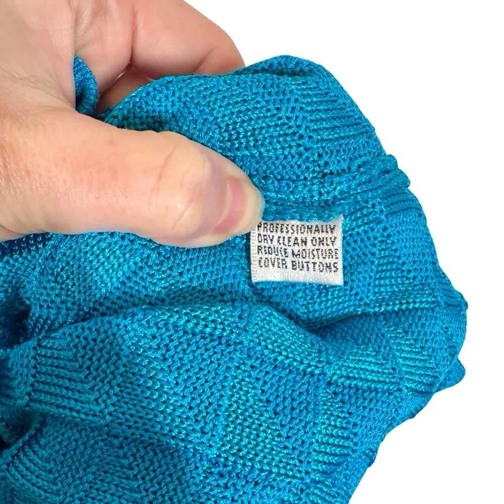 St. John Collection Textured Triangle Long Cardigan Sweater Jacket in Turquoise - Image 7