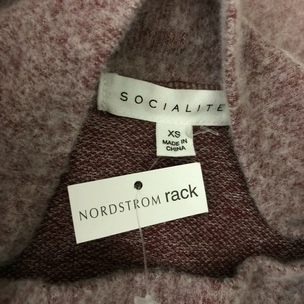 Socialite Womens Sweater Cropped Mock Neck Soft Knit Stretch Oversized Purple XS - Image 3