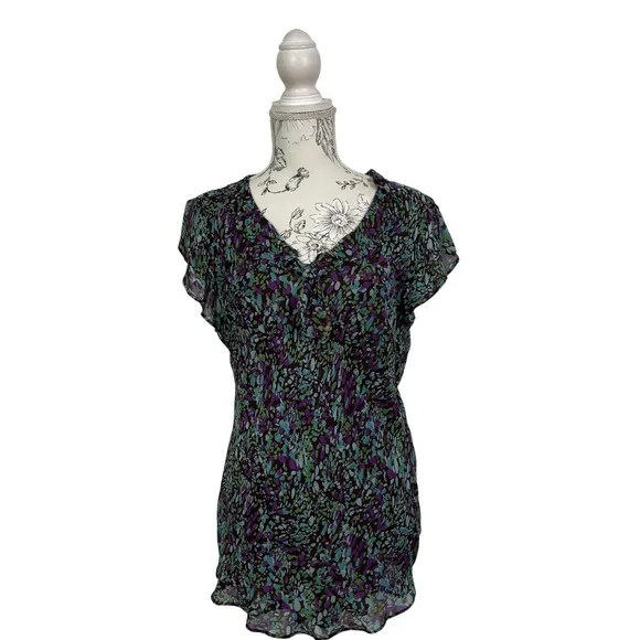 Style & Co Floral Print V‎ Neck Ruffle Cap Sleeve Blouse Top Women Size 14 NWT - Image 2