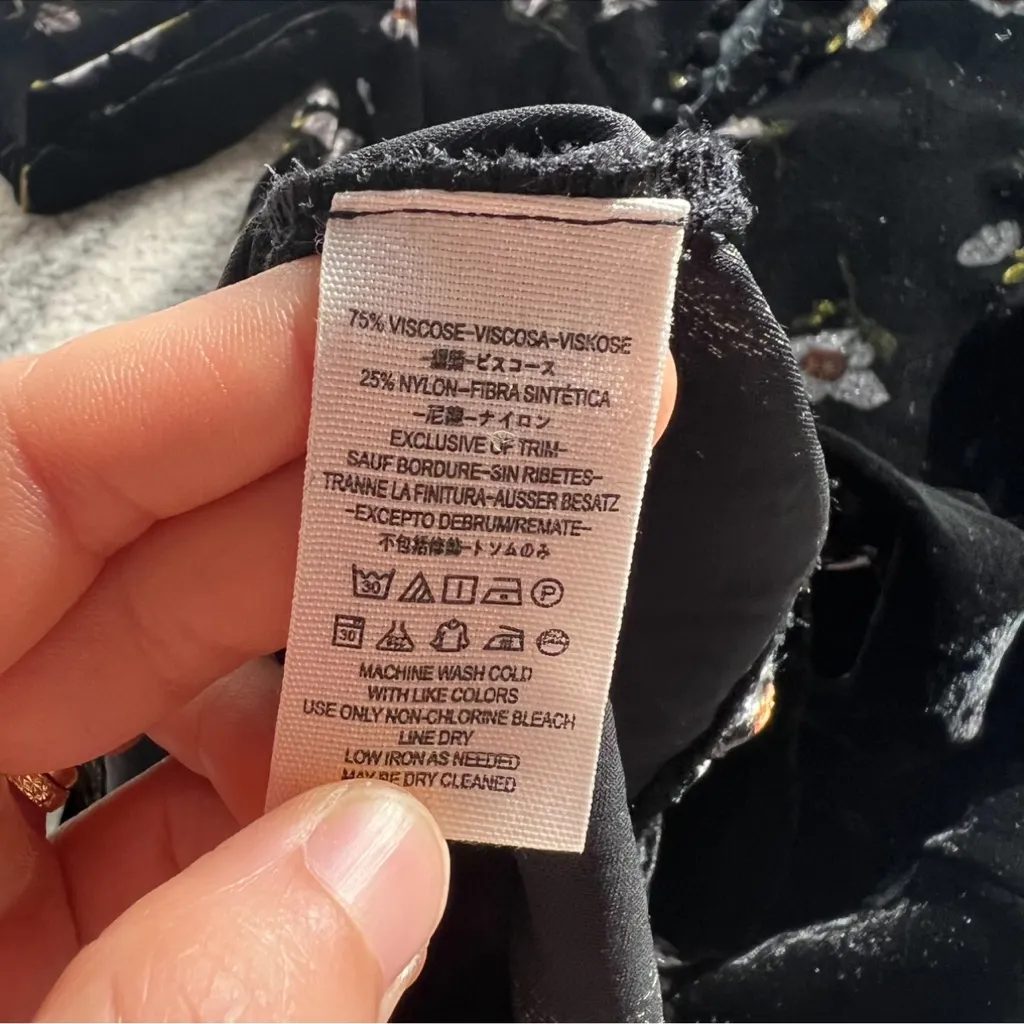 Free People Be My Baby Velvet Floral Print High Neck Mini Dress Black Size 0 - Image 11