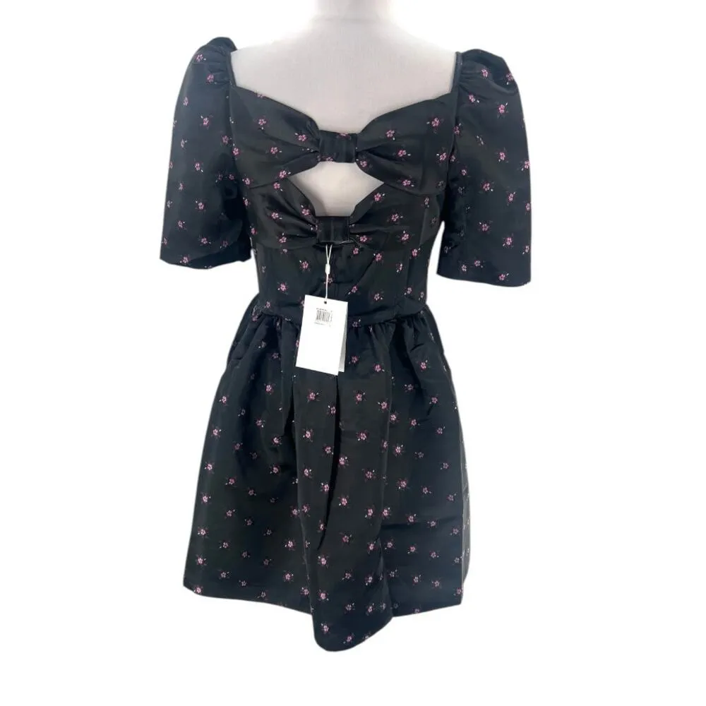 NWT Gal meets gal daisy satin jacquard bow back sz 4 black purple - Image 10