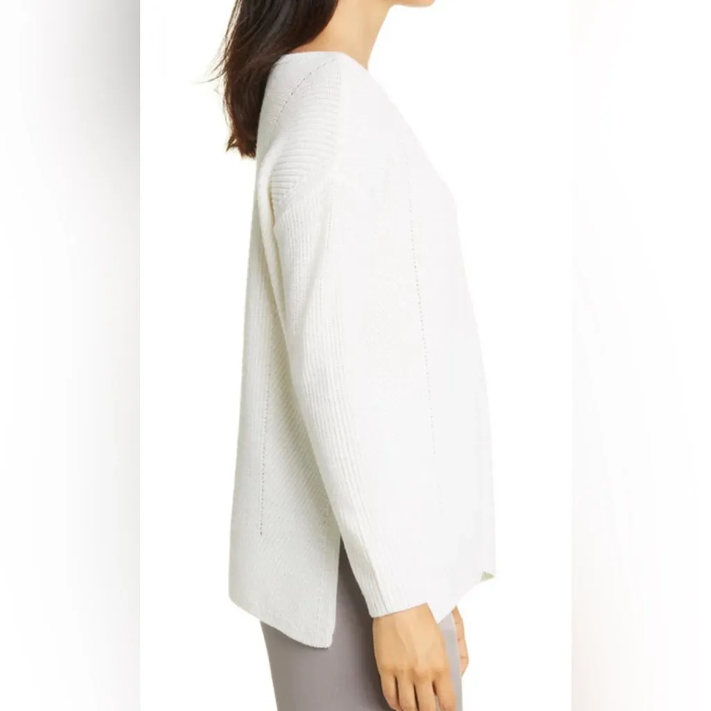 Eileen Fisher Bateau Neck Merino Wool Sweater in Cream EUC - Image 3
