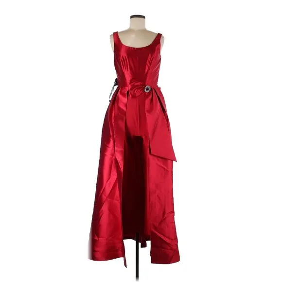 NWT Kay Unger Sophie in Red 3D Bow Sleeveless Mikado Walk Thru Jumpsuit 6 - Image 2